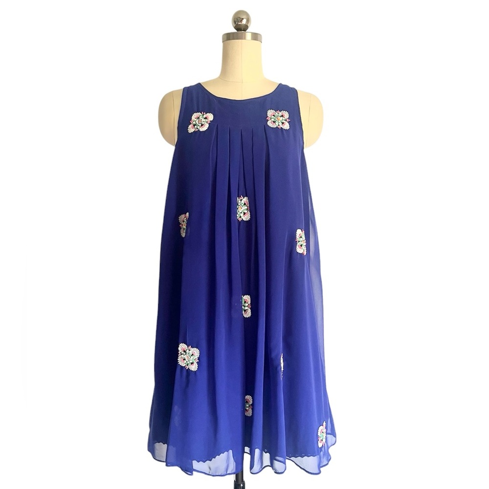 Anthropologie Leifsdottir Midnight Blue  Sleeveless Babydoll Dress w/ Sequins 2